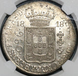 1818-R NGC MS 63+ Brazil 960 Reis Over Struck Peru 8 Reales Coin (21081204C)