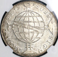 1818-R NGC MS 63+ Brazil 960 Reis Over Struck Peru 8 Reales Coin (21081204C)