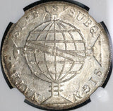 1818-R NGC MS 63+ Brazil 960 Reis Over Struck Peru 8 Reales Coin (21081204C)