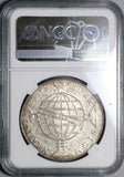 1818-R NGC MS 63+ Brazil 960 Reis Over Struck Peru 8 Reales Coin (21081204C)