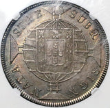 1819-R NGC AU 58 Brazil 960 Reis Overstruck Chile Peso 1818/7 Volcano Silver Coin (22112701C)