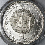 1819-R PCGS UNC Brazil 960 Reis Overstruck Chile 8 Reales 1813 Coin (22071303C)