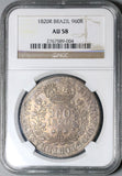 1820-R NGC AU 58 Brazil 960 Reis Overstruck Bolivia 8 Reales 1817 Coin (22070701D)