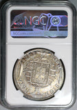 1820-R NGC MS 62 Brazil 960 Reis Overstruck Bolivia Colonial Silver 8 Reales (19100406C)