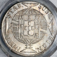 1820-R PCGS MS 63 Brazil 960 Reis Over Struck Spain Colonial Coin (21063003D)