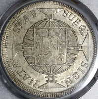 1820-R PCGS MS 63 Brazil 960 Reis Overstruck Bolivia 1800 8 Reales (20080201D)