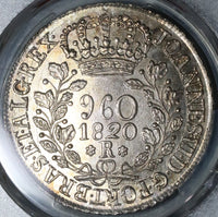 1820-R PCGS MS 63 Brazil 960 Reis Over Struck Spain Colonial Coin (21063003D)