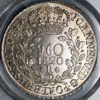 1820-R PCGS MS 63 Brazil 960 Reis Over Struck Spain Colonial Coin (21063003D)