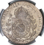 1826-R NGC MS 62 Brazil 960 Reis Overstruck Peru Silver 8 Reales (19082302C)