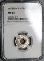 1928-H NGC MS 65 British West Africa 1/10 penny George V Heaton Mint State Coin (20011604C)