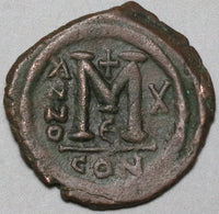 574 Justin II Sophia Byzantine XF Follis Constantinople Year 10 (23122707R)