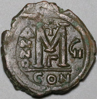 571 Justin II Sophia Byzantine XF Follis Constantinople Year 7 (23122705R)