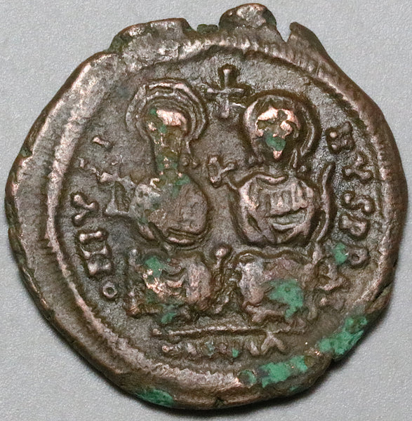 571 Justin II Sophia Byzantine Follis Cyzicus Year 7 (22100704R)
