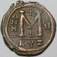 571 Justin II Sophia Byzantine Follis Cyzicus Year 7 (22100704R)