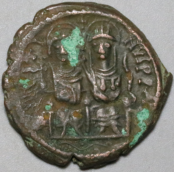 575 Justin II Sophia Byzantine Follis XF Nicomedia Year 11 (22100903R)