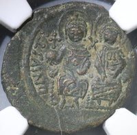 572 NGC XF Justin II & Sophia Byzantine 20 Nummi 1/2 Follis Nicomedia Mint (18090409D)