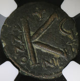 572 NGC XF Justin II & Sophia Byzantine 20 Nummi 1/2 Follis Nicomedia Mint (18090409D)