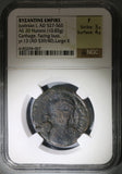 539 NGC Fine Justinian I Byzantine Empire 20 Nummi 1/2 Follis Rare Carthage Mint Year 13 (21092301C)