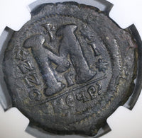 565 NGC VF Justin II Byzantine Follis Antioch Mint Pedigree (18121801C)