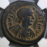 527 NGC F Justin I & Justinian I Byzantine Empire Follis Nicomedia Mint Rare Joint Reign Coin (18121602C)
