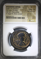 527 NGC F Justin I & Justinian I Byzantine Empire Follis Nicomedia Mint Rare Joint Reign Coin (18121602C)