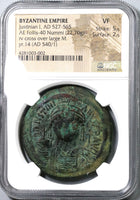 540 Justinian I Byzantine Empire Dated Follis Constantinople Mint NGC VF (19081201C)