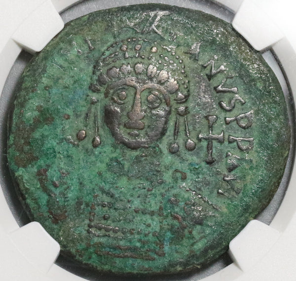 539 Justinian I Byzantine Dated Follis Antioch Mint Year 13 NGC VF Pedigree (20012802C)