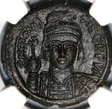 588 Maurice Tiberius Byzantine Empire Follis Year 7 NGC Ch AU Pedigree (19120801C)
