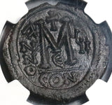 588 Maurice Tiberius Byzantine Empire Follis Year 7 NGC Ch AU Pedigree (19120801C)