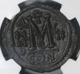 588 Maurice Tiberius Byzantine Empire Follis Year 7 NGC Ch AU Pedigree (19120801C)
