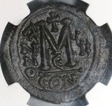 588 Maurice Tiberius Byzantine Empire Follis Year 7 NGC Ch AU Pedigree (19120801C)