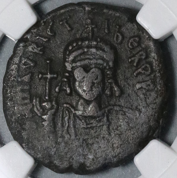 584 NGC VF Maurice Tiberius Byzantine Empire Follis Cyzicus Year 3 (21082903C)