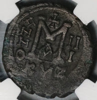 584 NGC VF Maurice Tiberius Byzantine Empire Follis Cyzicus Year 3 (21082903C)