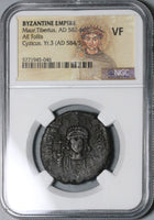 584 NGC VF Maurice Tiberius Byzantine Empire Follis Cyzicus Year 3 (21082903C)