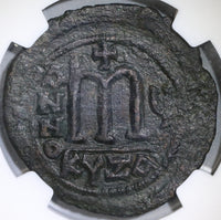578 Tiberius II Constantine Byzantine Follis NGC Ch XF Pedigree (19041603C)