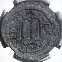 578 Tiberius II Constantine Byzantine Follis NGC Ch XF Pedigree (19041603C)