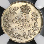 1919 NGC MS 65 Canada 10 Cents Die Rotation Error Silver Coin (18082503C)