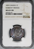 1859 NGC MS 63+ Canada 1 Cent Narrow 9 Victoria Coin (18042801D)