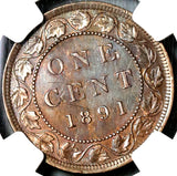 1891 NGC MS 62 Canada 1 Cent LL LD Victoria Large Leaves Large Date (21020804C)