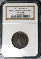 1891 NGC AU 55 Canada 1 Cent SL SD Victoria Small Leaves Small Date (20030303C)