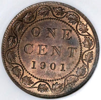 1901 NGC MS 63 RB Canada 1 Cent Victoria Mint State Fatty Holder Coin (22100901C)