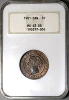 1901 NGC MS 63 RB Canada 1 Cent Victoria Mint State Fatty Holder Coin (22100901C)