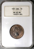 1901 NGC MS 63 RB Canada 1 Cent Victoria Mint State Fatty Holder Coin (22100901C)
