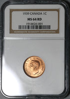 1939 NGC MS 64 RD Canada 1 Cent George VI Mint State Red Coin (20030203C)