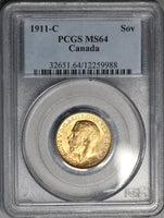 1911-C PCGS MS 64 Gold Sovereign Canada St George Coin (19020302C)