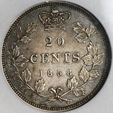 1858 NGC AU 50 Canada Victoria 20 Cents Silver Coin (22050102C)