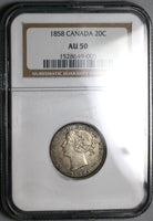 1858 NGC AU 50 Canada Victoria 20 Cents Silver Coin (22050102C)