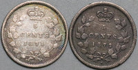 1871 1872-H Canada Victoria 5 Cents Sterling Silver Coins (22040701R)