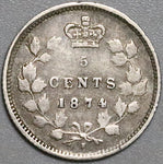 1874-H Canada Victoria 5 Cents Crosslet 4 Sterling Silver Coin (22040702R)