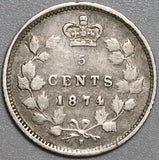 1874-H Canada Victoria 5 Cents Crosslet 4 Sterling Silver Coin (22040702R)